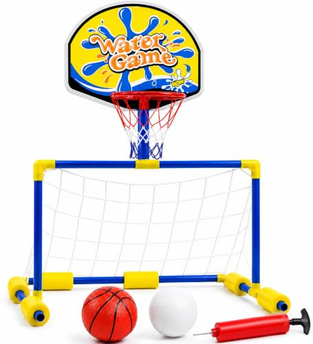 TK Gruppe Timo Klingler 2 in 1 - Wasserballspiel für Kinder & Erwachsene mit Basketballkorb & Wasserballtor inkl. Bälle - Wasserspiel für Pool