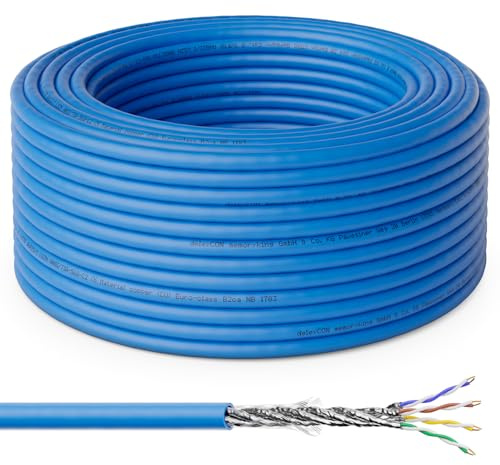 deleyCON 10m CAT 8 Verlegekabel Kupfer CU S/FTP 40Gbps - Blau | Starr, PIMF Schirmung, 2000MHz, AWG22 Netzwerkkabel Installationskabel LAN Ethernet Datenkabel, LSZH halogenfrei, BauPVO B2ca