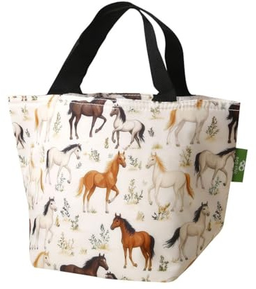 ECO CHIC Lightweight Foldable Insulated Lunch Bag Water Resistant Cooler Bag (Wild Horses Beige)