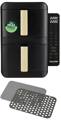 Salter Alchemy VertiCook Stackable Air Fryer Set, 9L Dual Basket | 4 Silicone Basket Liners, PFAS-Free Coating, 9 Functions, Sync & Match, 60-230°C Temperature Range, 2400W Power