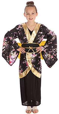 Ragazze Giapponese Rosso Fuoco Geisha Intorno al Mondo Costume Travestimento 4-12 Anni - 7-9 Years