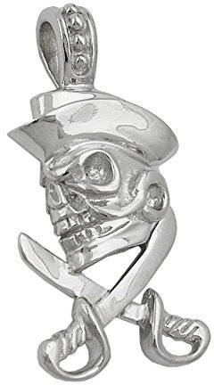Anhänger Schädel Totenkopf mit Piratenhut aus echtem 925 Silber Silberanhänger
