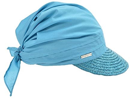 Seeberger Damen Sonnenhut Stroh-/Stoffcap, Einfarbig, Gr. one Size, Blau (Azur 66)