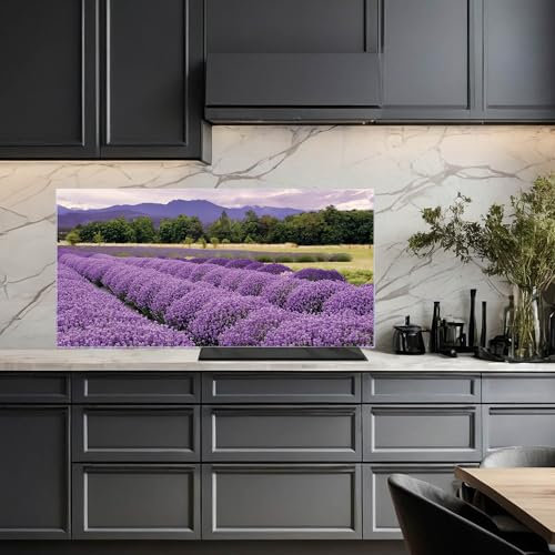 banjado Küchenrückwand Glas ohne Bohren 100x50cm – Glasrückwand Küche mit Motiv Lavendel 1 / Spritzschutz Küchenrückwand Glas/selbstklebende Küchenrückwand Platte - magnetisch & beschreibbar