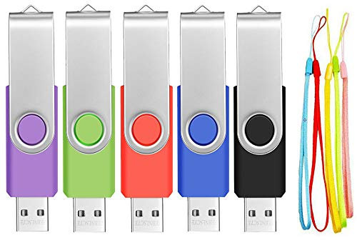 Clé USB 2.0 4 Go Memory Stick Pack de 5 clés USB Colorées 4 Go Clé USB Rotation Stockage de Données en Métal Clé USB de Différentes Couleurs avec Cordes de Poignet par FEBNISCTE