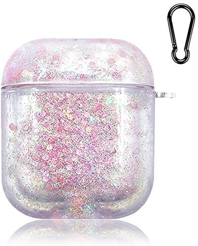 SGVAHY Custodia per Apple AirPods 1 e 2 con portachiavi, custodia protettiva rigida per Airpod Kawaii di seconda generazione con glitter e paillettes liquide glitterate custodia protettiva rigida per