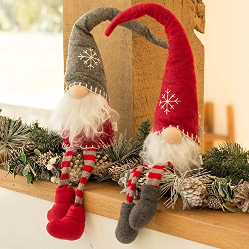 Heaven Sends Set mit 2 langbeinigen nordischen Zwergen f�r Regal, sitzende Weihnachtsfiguren.