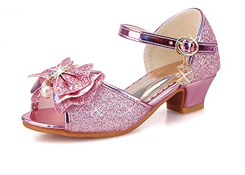 Scarpe Principessa Bambina Scarpe Paillettes Tacco Bambini Sandali Partito Open Toe da Ragazze Rosa,27 EU