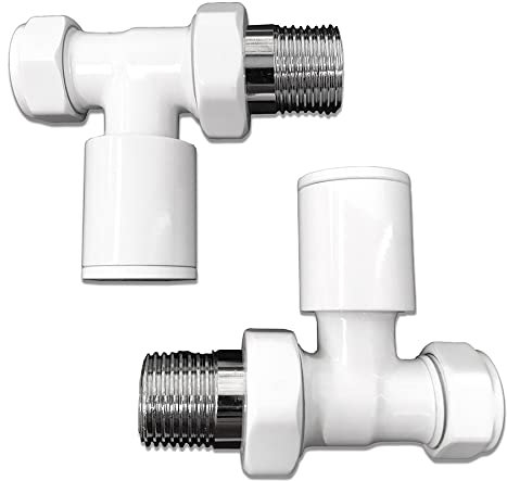 Radiator Valves for Central Heating (Pair)(White Straight 15 mm)