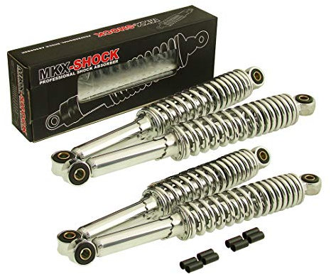 4 x Stoßdämpfer Chrom Tieferlegung Set 280mm + 300mm - Simson Schwalbe KR51 Mofa Moped Mokick (28cm + 30cm)