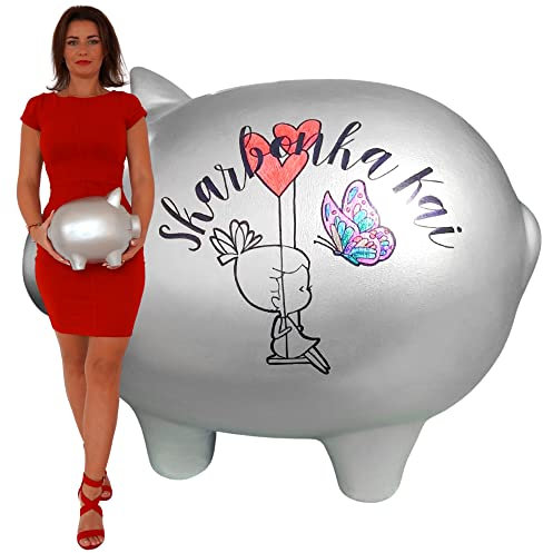 JULIETTE imię piękna Sparschwein groß XXL aus Keramik Personalisierte mit Namen ohne öffnung für Mädchen und Jungen für Kinder und Erwachsene Kindersparschwein Spardose handgemalt (Silber)