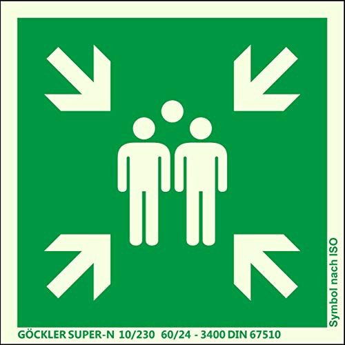 Brandengel® Hochwertiges Schild Sammelstelle Aluminium-Platte Nachleuchtend nicht klebend 400 x 400 mm Sammelpunkt Sammelplatz DIN EN ISO 7010 E007 ASR A1.3