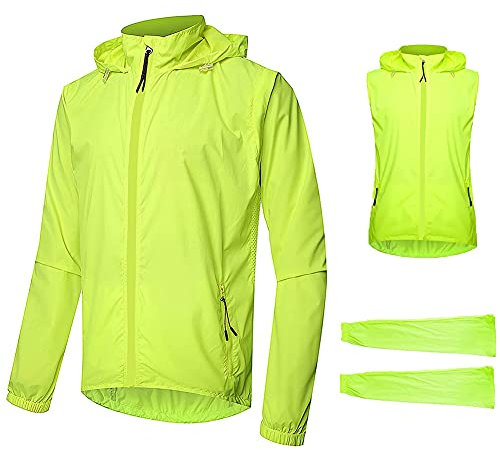 Ypnrd Herren Multifunktionelle Fahrradjacke Windjacke Herren Fahrrad Laufjacke für Radfahren, Laufen, Wandern, Bergsteigen,Grün,L