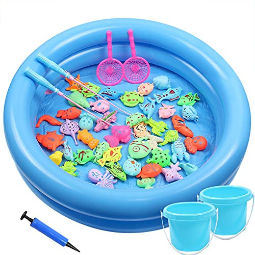 Angeln Spielzeug, 52 Stück Magnetisches Angeln spielzeug, Kinder Badewannenspielzeug Baby Angelspiel Wasserspiel Badewanne Fisch Lernspiel