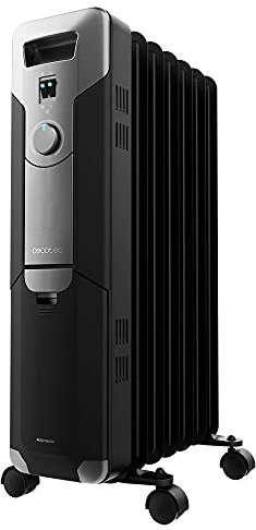Cecotec Radiador Eléctrico de Aceite ReadyWarm 7000 Space Black. 7 Módulos, Bajo Consumo, 1500 W, 3 Niveles, Recogecables, Sistema de Seguridad, Ruedas, 15 m2