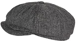 Schirmmütze Herren Flat, Shelby Mütze Gatsby Newsboy Cap Tellermütze Baker Boy Hut Flat Cap Größe S/M oder L/XL Sommer/Winter (S/M, Herringbone Grey)