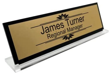 Badgemaster Custom Personalised Engraved Formal Pattern Acrylic Office Home Desk Name Plaque Gold/Silver Front Plate Bespoke Modern Gift Teacher Graduate Manager Assistant Executive