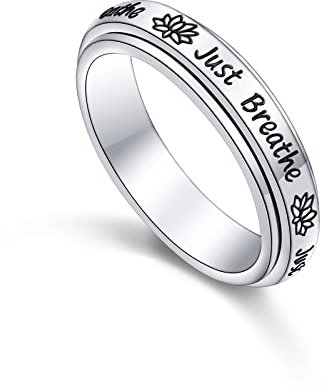 S925 Sterling Silber Spinner Fidget Ringe für Angstzustände, Sorge, Linderung von Langeweile, ADHS, Autismus, Band für Frauen und Jugendliche, Sterling Silber, Zirkonia