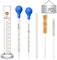 Glas Pipette Dropper, 2 Stück Transfer Pipette 5ml 10ml, Glas Messzylinder 100ml, Measuring Pipetten Glass Messpipetten mit Waschbürste und Glas Rührstab, für Labor Lebensmittel Forschung