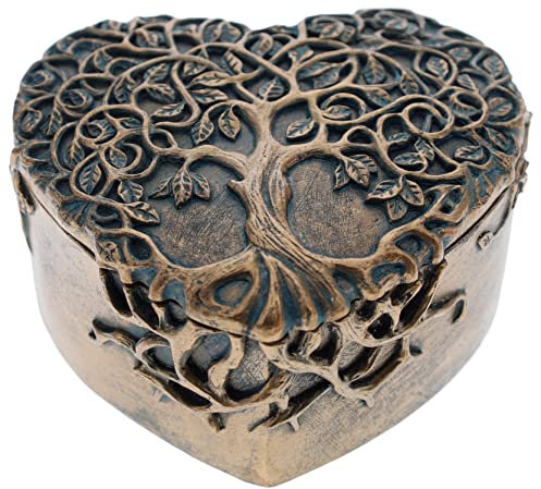 Top Brass Decorative Tree of Life/Heart Trinket Jewelry Box - Spiritual Love Celtic Art