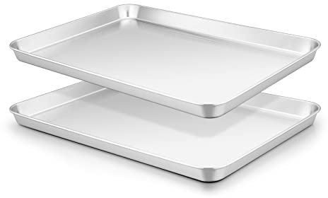 Oven Baking Tray Set of 2, Onader Stainless Steel Baking Cookie Sheet Pans for Baking Cooking Serving, Non Toxic & Healthy, Mirror Finished & Dishwasher Safe, 31.4x24.6x2.5cm