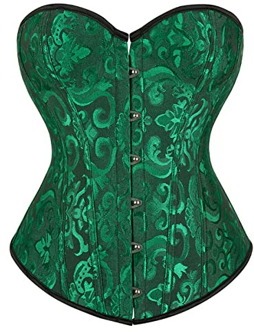 Grebrafan Medieval Night Out Renaissance Corset Bustier Top (UK(6-8) S, Black Green)