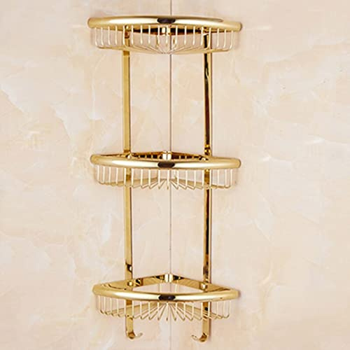 BOCbco Eck-Duschablage, Badezimmerregale, Vintage-Badbeschläge, Gold, 3-Lagig, Eckregal, Chrom, Badezimmer, Messing, Shampoo-Halter-Ecke, Badkorb, Badezimmer-Accessoires/C- Gold