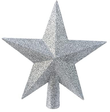 Kaemingk Christbaumspitze Kunststoff 19cm Stern mit Glitzer Weihnachtsbaumspitze Nebelblau hellblau blau