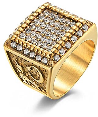 Skcess Ring Herren Gold, Ring Männer Edelstahl Stern Mond Zirkon Ringe Weiß Ringe Herren Geschenke für Männer Größe 60 (19.1)