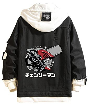 XINTAYEL Unisex Chainsaw Man Hoodie Jacket Cosplay Pochita Denim Jacket Anime Casual Sweatshirt Costume