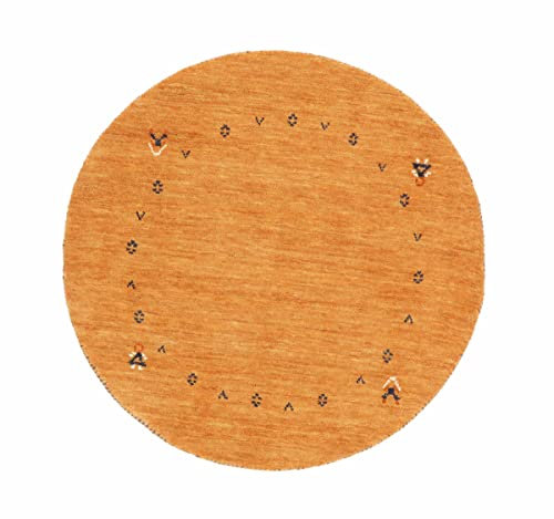 RUG PRINCE Wollteppich Gabbeh Muti 80x80 Handgewebt Rund Gelb Einfarbig Handarbeit