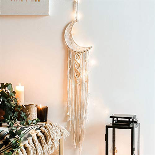 Syfunlv Makramee Mond Traumfänger,Handgemachte Traumfänger,mit Mond Anhänger traumfänger gewebte Quasten,Boho Quasten Dekoration Wohnkultur Ornament Bastelgeschenk,für Schlafzimmer Wohnzimmer