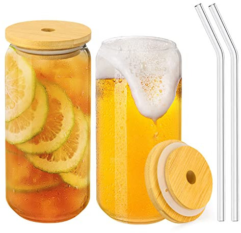 2 pezzi Bicchieri Barattolo di vetro con coperchio e cannuccia, 550ml DIY Mason Jar Bicchiere Riutilizzabile per Birra viaggi ufficio casa ghiaccio caffè tè margarita bevande cocktail succo gelato