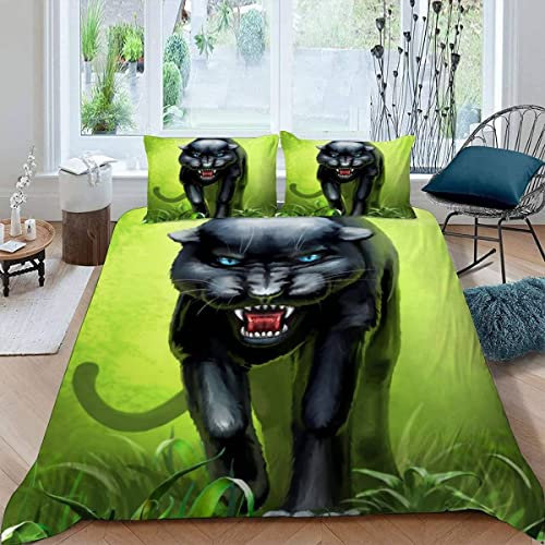 VASENA Bettwäsche Leopard Tier Bettwäsche 135x200 Kinder Schwarzer Panther Bettbezug Set Weich Microfaser Kinderbettwäsche 3 Teilig Mit ReißVerschluss Mit 2 Kissenbezug 80x80 cm