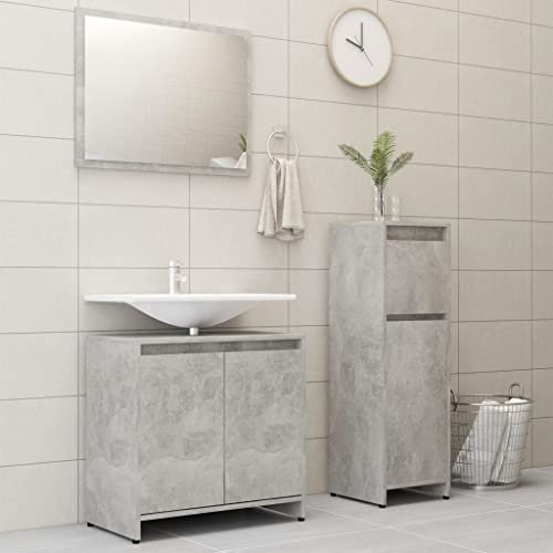 ECLAY 3-teiliges Badezimmer-Möbel-Set, Betongrau, technisches Holz, Möbelsets, Badezimmermöbel-Sets,