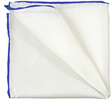 PB Pietro Baldini Einstecktuch aus Seide - Einstecktücher Weiss handrolliert mit farb Absetzung - 30 x 30 cm (Weiß royalblau)
