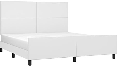 vidaXL Bettgestell mit Kopfteil Kunstlederbett Doppelbett Polsterbett Bett Bettrahmen Schlafzimmermöbel Schlafzimmerbett Weiß 180x200cm Kunstleder