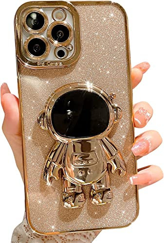 Tybiky iPhone 11 Karikatur hülle mit Ständer Slim Astronaut Glitzer Bling Sparkle Handyhülle Silikon TPU Hülle für iPhone 11 für Magnetische Autohalterung Metallrahmen Case Cover für iPhone 11.Schwarz