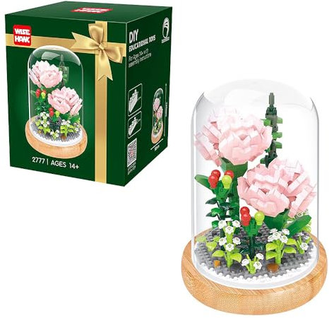 Fiotha Blumen Bausteine Set, mit Schutzhülle, für Geschenk zum Valentinstag, Muttertagsgeschenk, Kunstpflanzen Bausteine für Erwachsene, Nicht kompatibel mit Blume (Rosa Nelken)