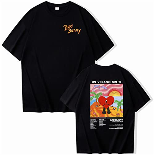 Trconk T-Shirt Bad Bunny Imprimé Coton Manches Courtes T-Shirt À Manches Courtes Hommes Femmes Décontracté Détaché Neutre T-Shirts Manches Courtes Hauts Garçons Filles-Black||XXS