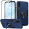 Btstring Hülle kompatibel mit Huawei P30 mit Schutzfolie, Militär Standard Stoßfest Handyhülle Case Hybrid Metall Ring Halter Schutzhülle Handy Hüllen Cover -Blau