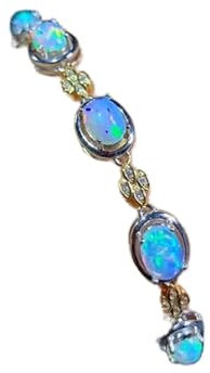 ZEDARO Opal Natürlicher Opal Edelstein Mode Einfaches Armband 925 Silber Bunte Stein Armreif für Frauen Feinen Hochzeitsschmuck