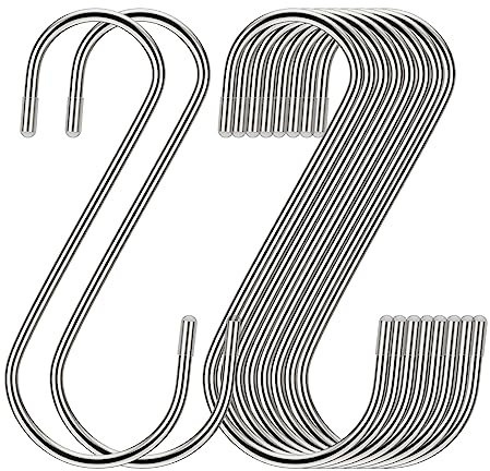 Lightique 3.54 Inch 30 Pack S Hooks - Stainless Steel Heavy Duty with Rubber Stopper, Small S Hooks for Hanging Plants, Baskets, Clothes, Pan, Cups, Towels (Silver)