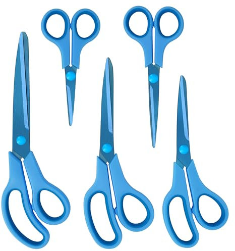 CCR Schere Set,Blaue Titanbeschichtete Scherenblätter,Komfort-Griff,Multifunktionale Schere,Scheren Geeignet für Haushalte, Büros und Schulen, Satz von 5