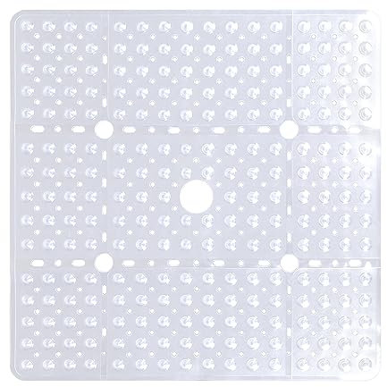 ZOKBOM Tapis de douche antidérapant 70 x 70 cm blanc transparent : tapis de douche antidérapant confortable tapis de douche antidérapant grand tapis de douche à séchage rapide sans BPA avec ventouses