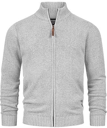 Indicode Herren INLut Strickjacke mit Stehkragen und Reißverschluss | Cardigan Feinstrickjacke für Männer Lt Grey Mix, L