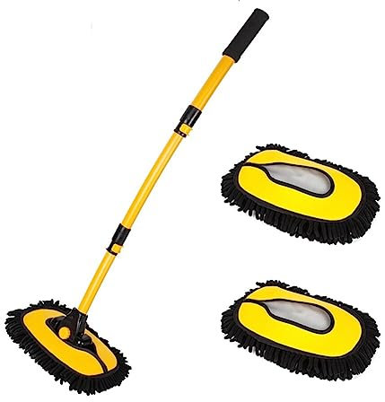 102cm Brosse Lavage Voiture Nettoyage À Manche Long Kit De Vadrouille, 2 en 1 Chenille Microfibre Balai Lavage avec Manche Telescopique pour Véhicule Voitures Camion Caravane Camping Car Accessoire
