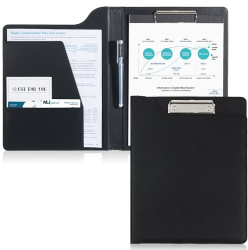 ProCase Porte Documents A4 en Cuir PU avec Pince, Porte-formulaires Ordre de la Réunion Bloc-Notes A4 Dossier de Conférence Porte-Cartes Dossier, Planificateur, Classeur, CV et Interview -Noir