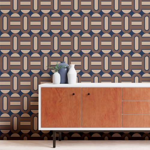 A.S. Création Retro-Tapete 70er Jahre 0,53 x 8,5 m -Tapete-Vintage Grafik-Muster in Braun, Blau, Beige - Vliestapete Retro Chic Made in Germany - 395363