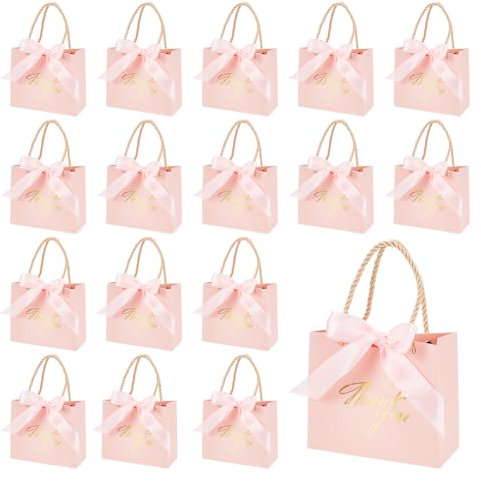 NBEADS 24 pz Sacchetti Regalo di Ringraziamento, Sacchetti Regalo In Carta Rosa Sacchetti Regalo per Acquisti Aziendali Forniture per Feste di Compleanno di Nozze, 14x12x6cm